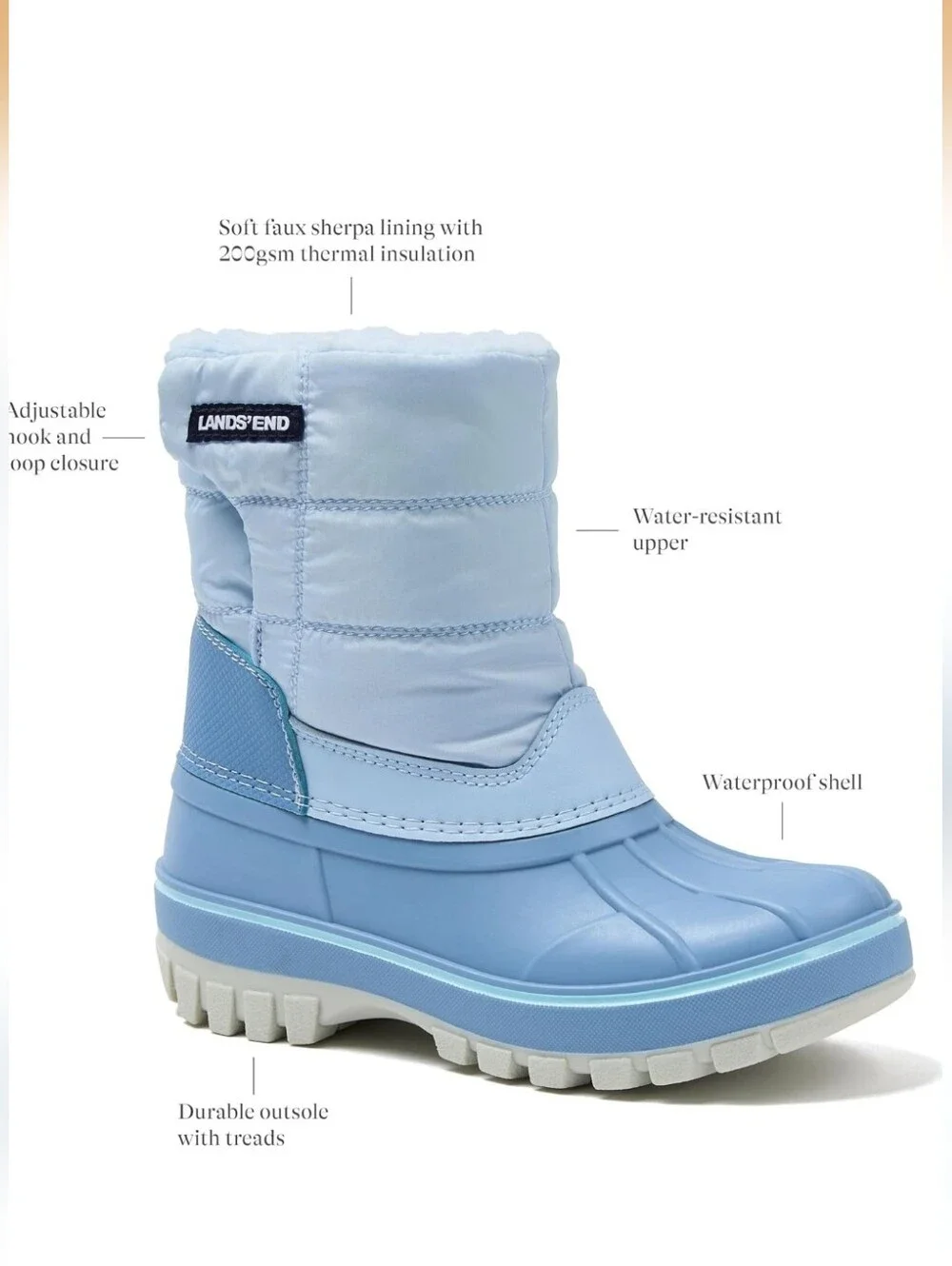 Lands' End Flurry Waterproof Fleece Winter Kids Snow Boots Size 3